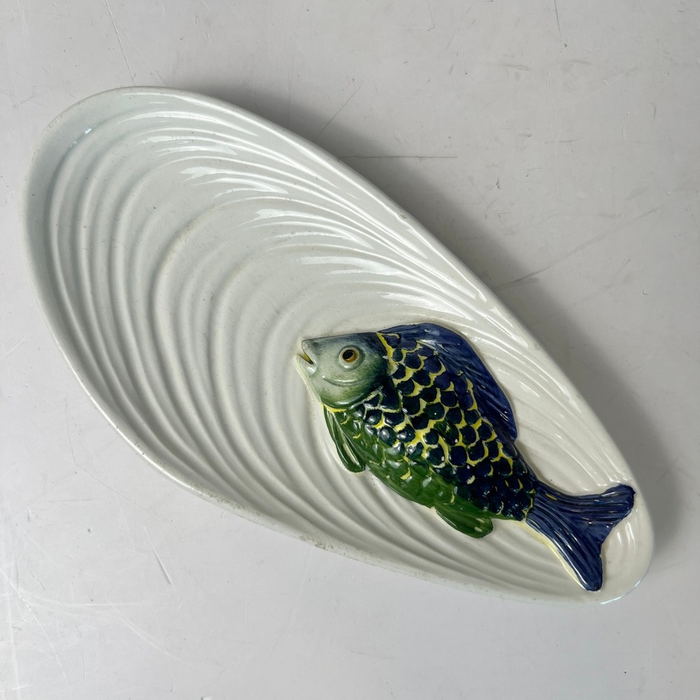 VTG Italian Majolica Bassano 3D Fish Shell Dish Platter Ceramic Italy 2442 Sea